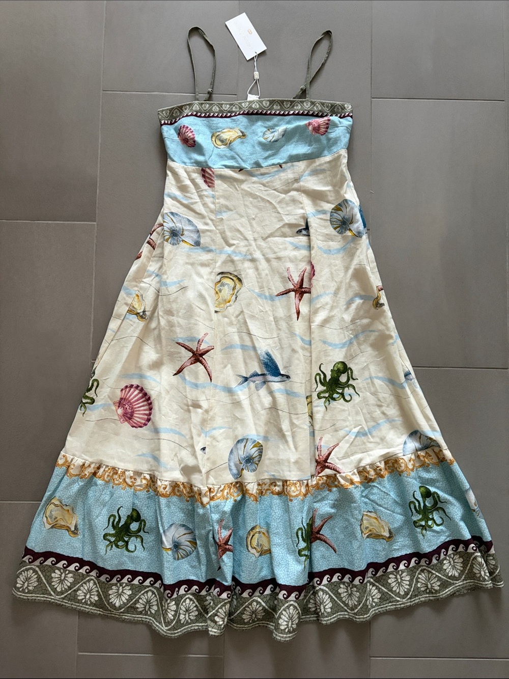 Caroline Constas Sea Life Print midi/maxi dress - Blue & Cream NWT